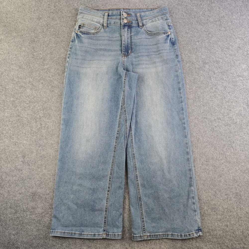 Judy Blue Wide Crop Jeans Women's 5/27 Blue Light Wash Denim Stretch High Rise